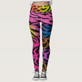Neon Animal Print Colorful Zebra Leopard Cheetah レギンス (正面)
