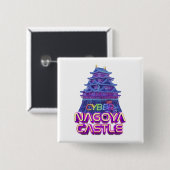 Neon art of "Nagoya Castle" in cyberpunk style 缶バッジ (正面&裏面)
