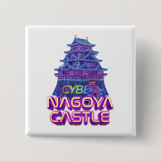 Neon art of "Nagoya Castle" in cyberpunk style 缶バッジ