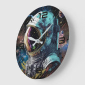 Neon Astronaut Galaxy Clock ラージ壁時計 (傾斜)