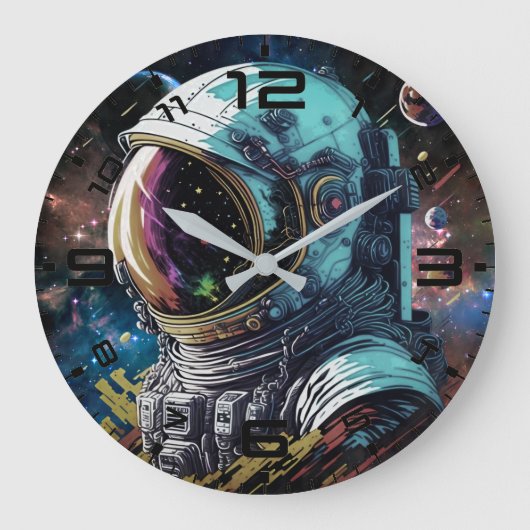 Neon Astronaut Galaxy Clock ラージ壁時計 (正面)