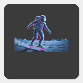 Neon Astronaut Skateboarding on the Moon スクエアシール