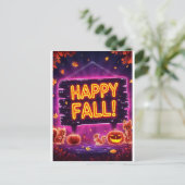 Neon Autumn Greeting Card 5x7 – Happy Fall Leaves ポストカード (スタンド正面)