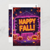 Neon Autumn Greeting Card 5x7 – Happy Fall Leaves ポストカード (正面/裏面)