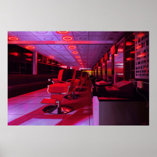 Neon barbershop digital painting print ポスター