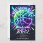 Neon Basketball Birthday Invitation 招待状 (正面)