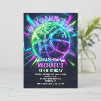 Neon Basketball Birthday Invitation 招待状