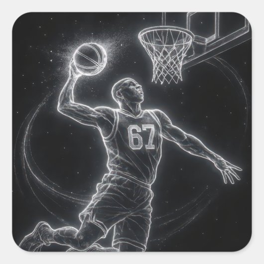 Neon Basketball Player Number 67 スクエアシール (正面)