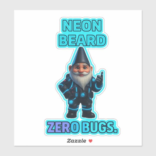 Neon Beard, Zero Bugs — Futuristic Gnome Sticker シール (シート)