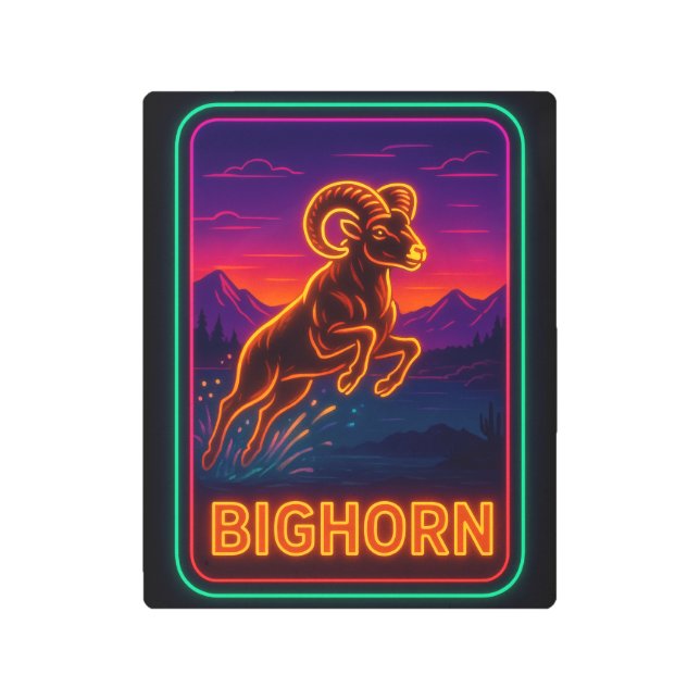 Neon Bighorn Sheep Sign メタルプリント (正面)