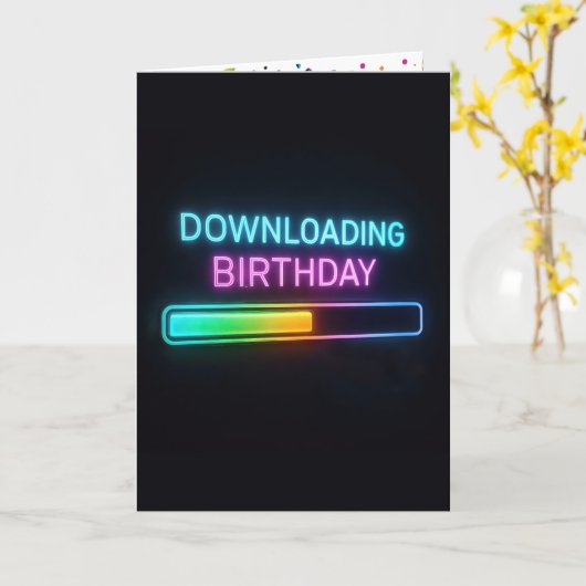 Neon Birthday Computer Downloading Bar カード (黄色い花)