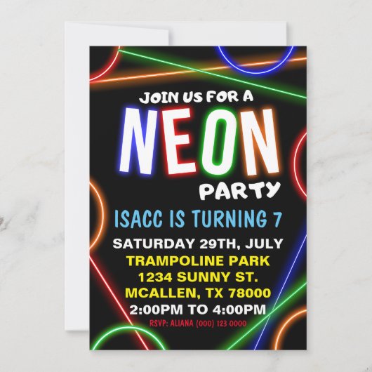 Neon Birthday Party Invitation 招待状 (正面)