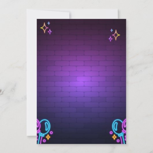 Neon Birthday Party Invitation Brick Wall Style 招待状 (裏面)