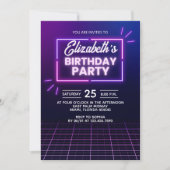 Neon Birthday Party Invitation Modern Glow Frame 招待状 (正面)