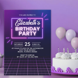 Neon Birthday Party Invitation Modern Glow Frame 招待状