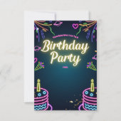 Neon Birthday Party Invitations Customizable 招待状 (正面)