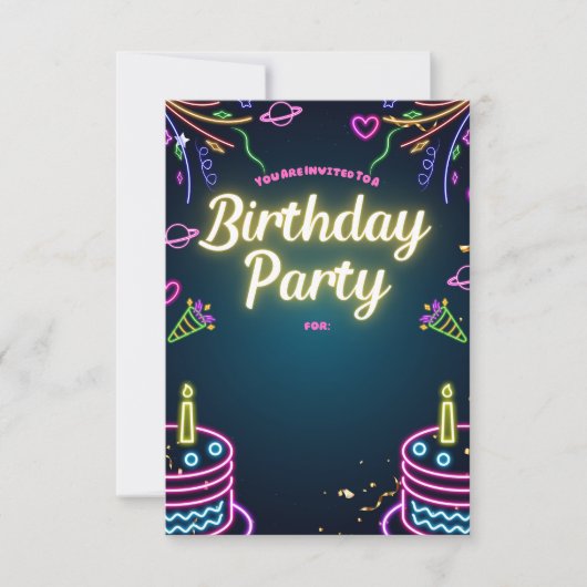 Neon Birthday Party Invitations Customizable 招待状 (正面)