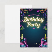 Neon Birthday Party Invitations Customizable 招待状 (正面/裏面)