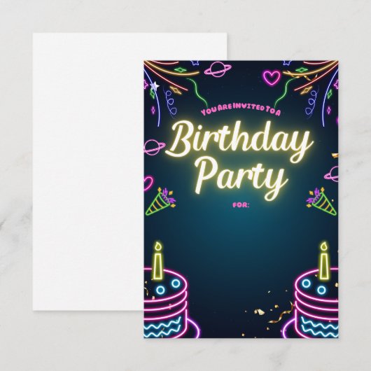 Neon Birthday Party Invitations Customizable 招待状 (正面/裏面)