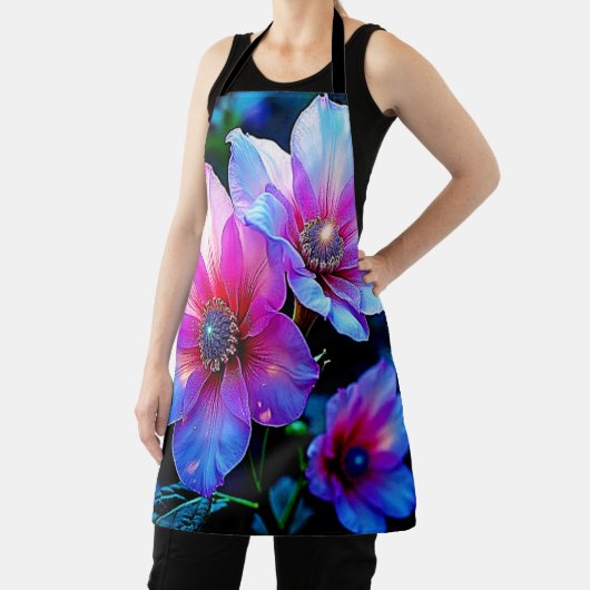 Neon Bloom Flower Magic Glow Design エプロン (インサイチュ)