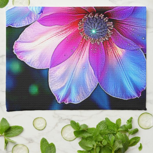 Neon Bloom Flower Magic Glow Design キッチンタオル (折り畳み)