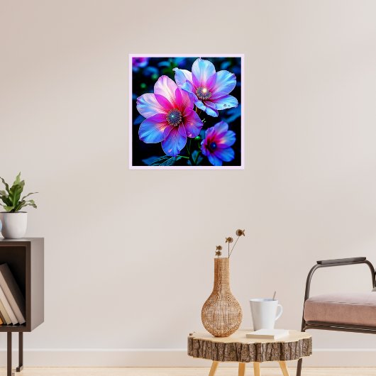 Neon Bloom Flower Magic Glow Design ポスター (リビング3)