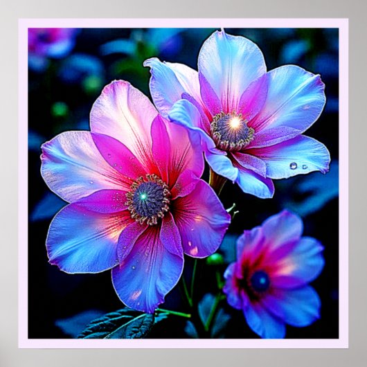 Neon Bloom Flower Magic Glow Design ポスター (正面)