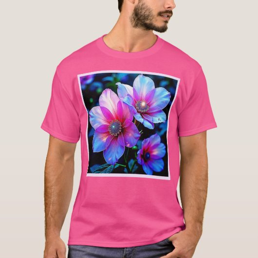 Neon Bloom Flower Magic Glow Design Tシャツ (正面)