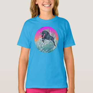 Neon BlueのGirl's Youth Unicornシャツ「Large」 Tシャツ