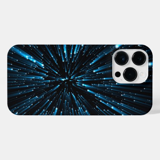 Neon Blue and Black Futuristic iPhone 14 Pro Max C iPhoneケース (裏面横)