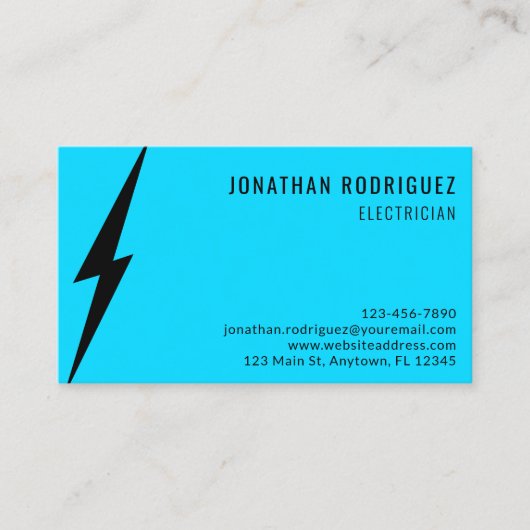 Neon Blue Black Lighting Bolt Custom Electrician 名刺 (正面)