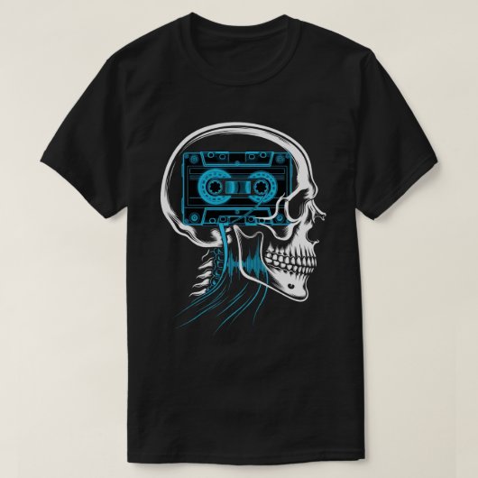 Neon Blue Cassette Tape Skull Soundwave Art Tシャツ (デザイン正面)