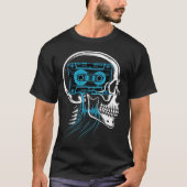 Neon Blue Cassette Tape Skull Soundwave Art Tシャツ (正面)