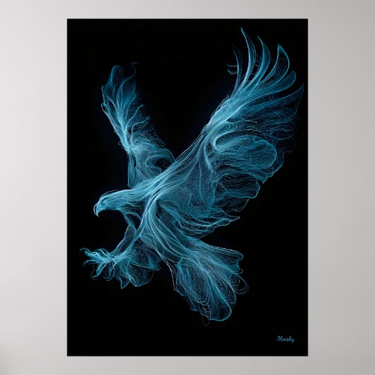 Neon Blue Eagle Futuristic Filament Wall Art ポスター (正面)
