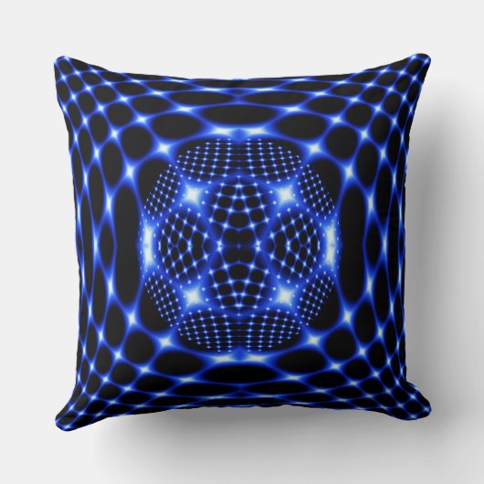 Neon blue globe fractal クッション (裏面)