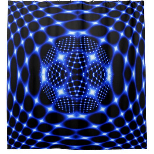 Neon blue globe fractal シャワーカーテン (正面)