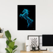 Neon Blue Horse Futuristic Filament Wall Art ポスター (ホームオフィス)