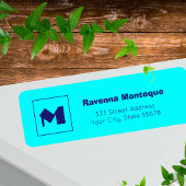 Neon Blue Modern Personalized Monogram Letter Name ラベル