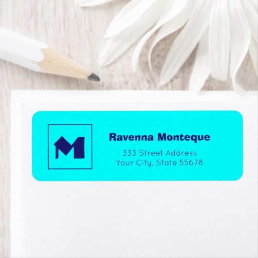 Neon Blue Modern Personalized Monogram Letter Name ラベル (インサイチュ)