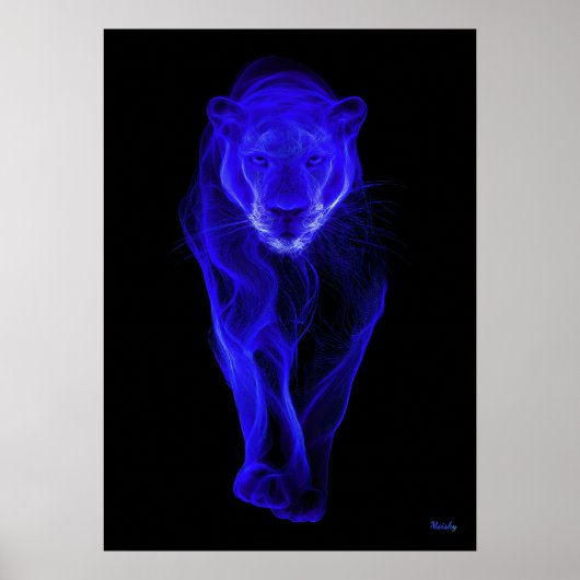 Neon Blue Panther Futuristic Filament Wall Art ポスター (正面)