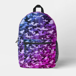 Neon Blue Pink Camo Pattern プリントバックパック