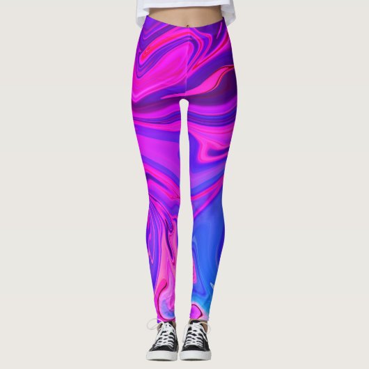 Neon Blue Purple Pink Abstract Pattern レギンス (正面)