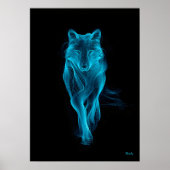 Neon Blue Wolf Futuristic Filament Wall Art ポスター (正面)