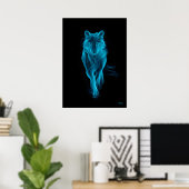 Neon Blue Wolf Futuristic Filament Wall Art ポスター (ホームオフィス)