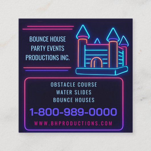 NEON BOUNCE HOUSE BIRTHDAY PARTY Rental Inflatable スクエア名刺 (正面)