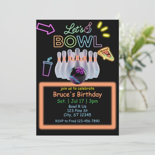 Neon Bowling Birthday 招待状 (スタンド正面)