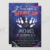 Neon Bowling Invitation for Birthday Party Retro 招待状 (正面/裏面)