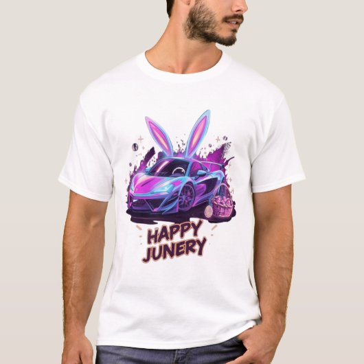 Neon Bunny-Drive | "Happy Junery" Tシャツデザイン Tシャツ (正面)
