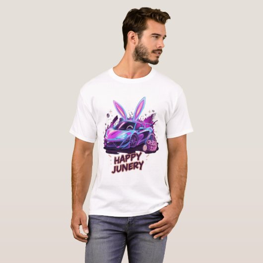 Neon Bunny-Drive | "Happy Junery" T-Shirt Design Tシャツ (正面フル)