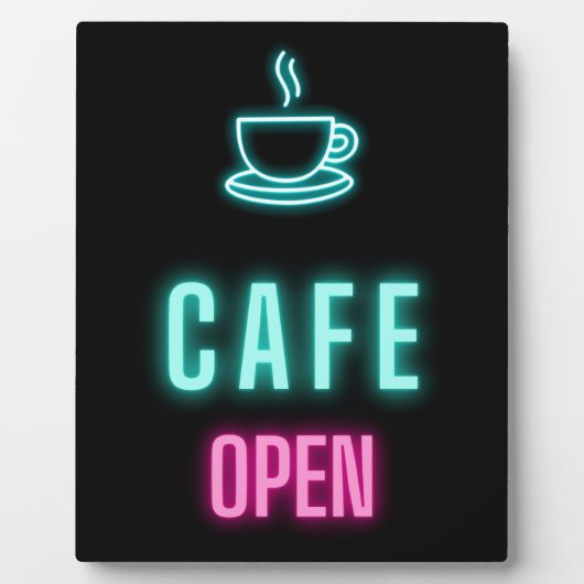 Neon Cafe Open Coffee Bar Countertop Sign フォトプラーク (正面)